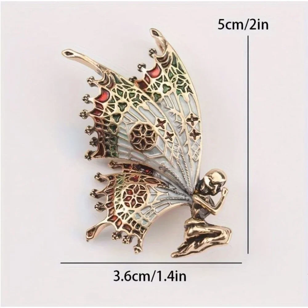 Enamel Stained Glass Wings Fairy Brooch Fold Tone - Picture 2 of 2